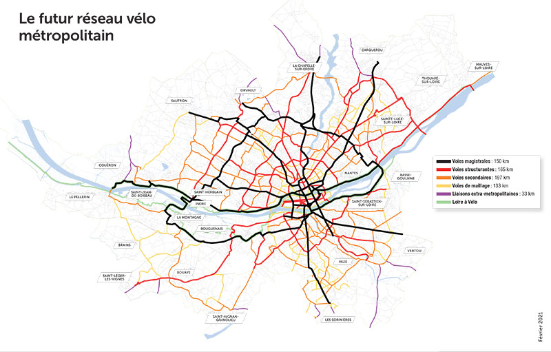 Plan des pistes cyclables de la ville de Nantes ©Nantesmétropole